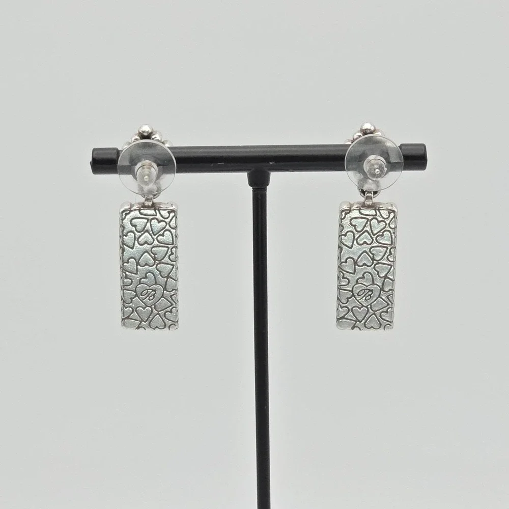 BRIGHTON Earrings Vibrant Aqua Crystal Scroll Silver Plate Dangle Drop 1.75